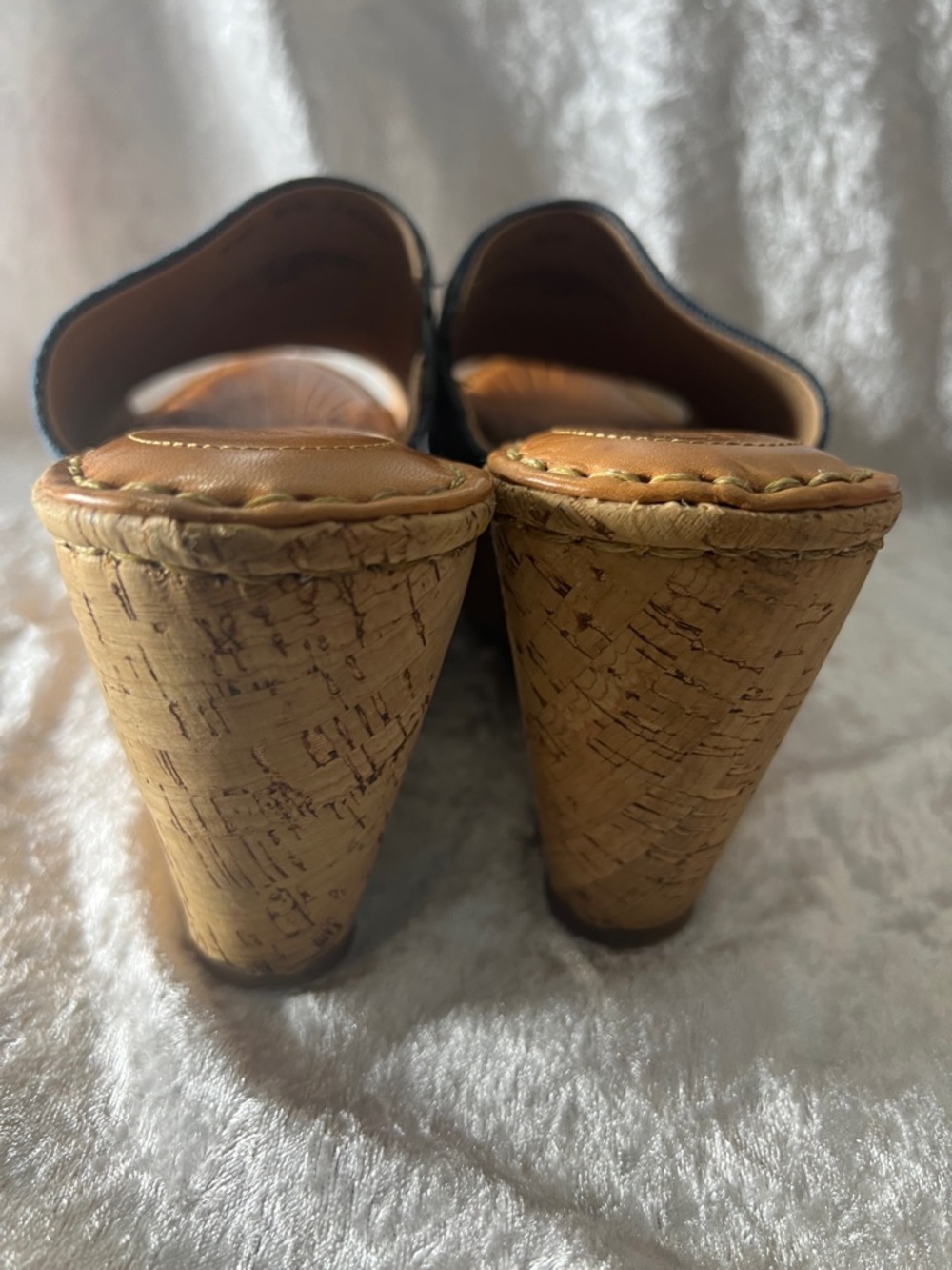 Born Denim Blue Cork Wedge Slide Sandals - Picture 8 of 11